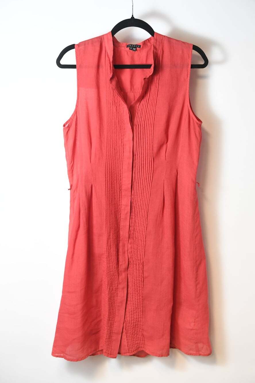 Theory Red 100% Rami Summer Tank Shift Sheath Dress Size 10 READ
